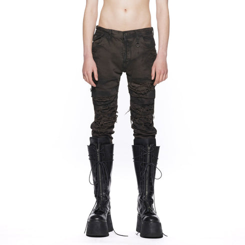 JULIUS 917PAM2-BW Dark Brown / Destroyed Biker Pants