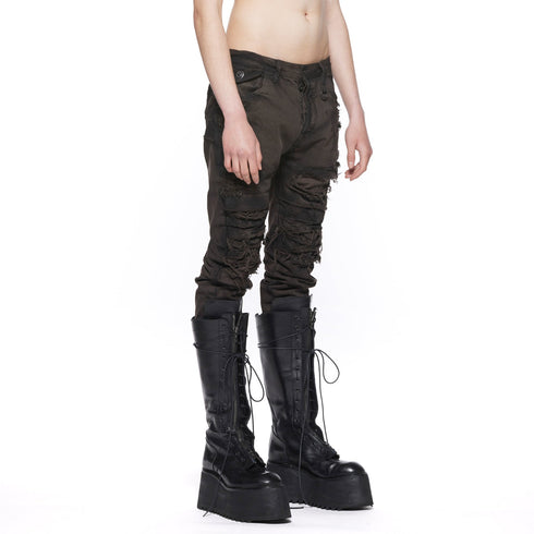 JULIUS 917PAM2-BW Dark Brown / Destroyed Biker Pants