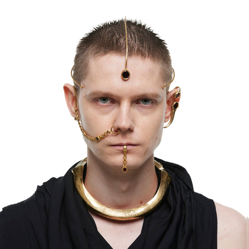 JULIUS 077ACU39 CRACKED GOLD / Thorn Chain Lip Cuff