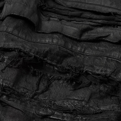 JULIUS 927PAM8-C Black / Coated Destroy Baggy Pants